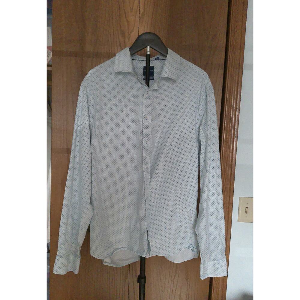 Nick Graham Mens Stretch Modern Fit Dress Shirt Geo Square Print Long Sleeve